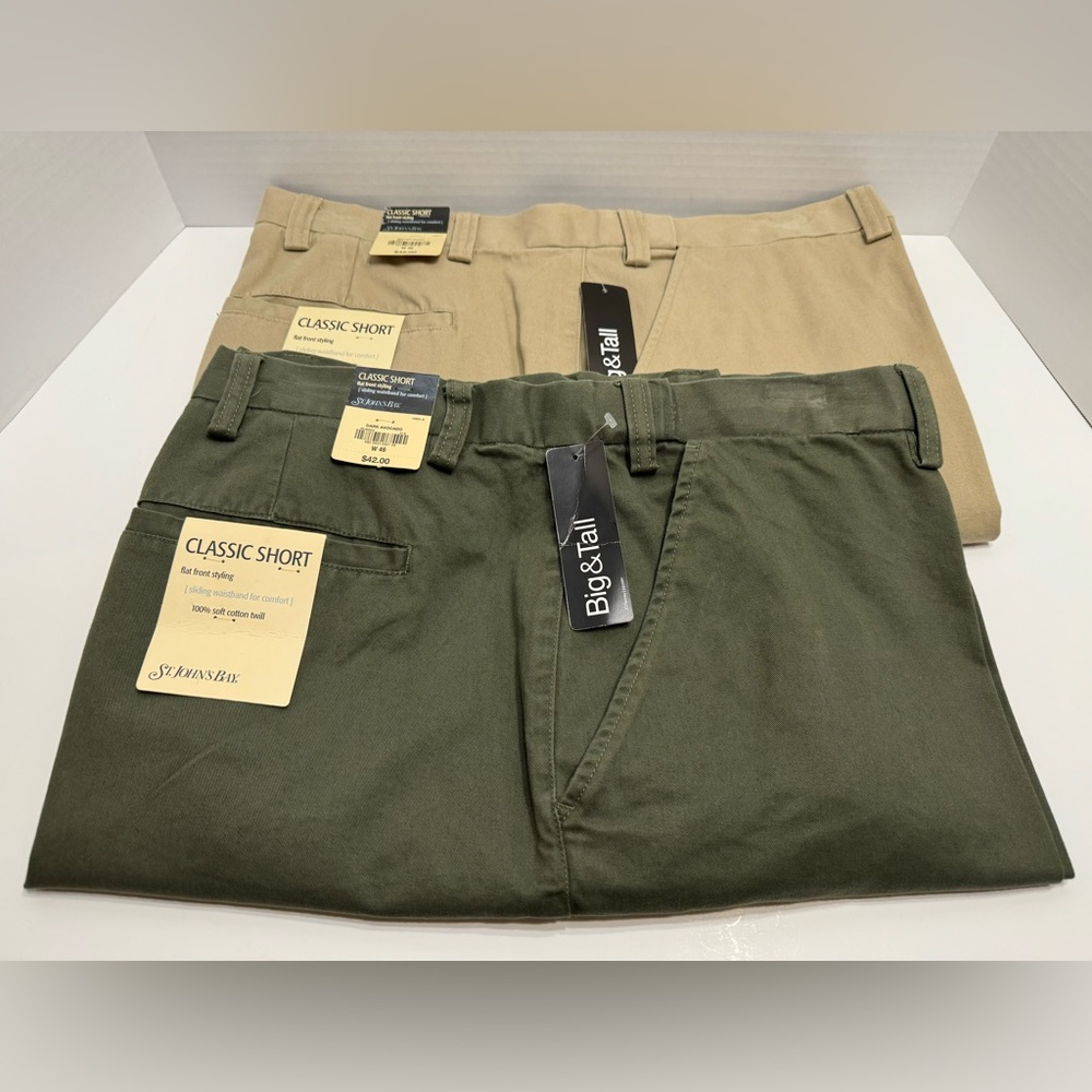 NWT TWO (2) PAIRS OF BIG & TALL ST. JOHN’S BAY SHORTS, SIZE 46, FLAT FRONTS. 😊